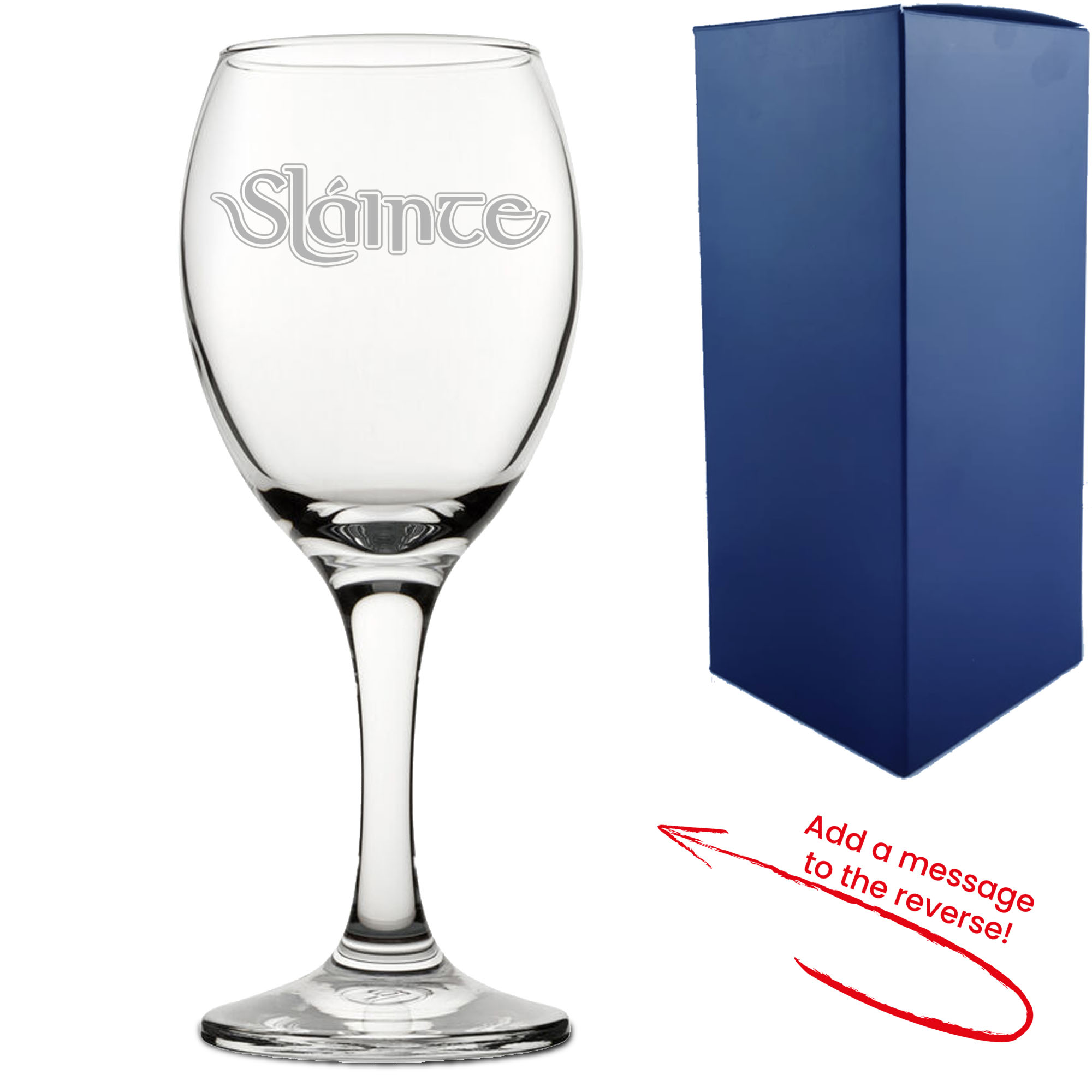 Engraved Wine Glass with Slainte Celtic Design, Add a Personalised Message to the Reverse - Image 2