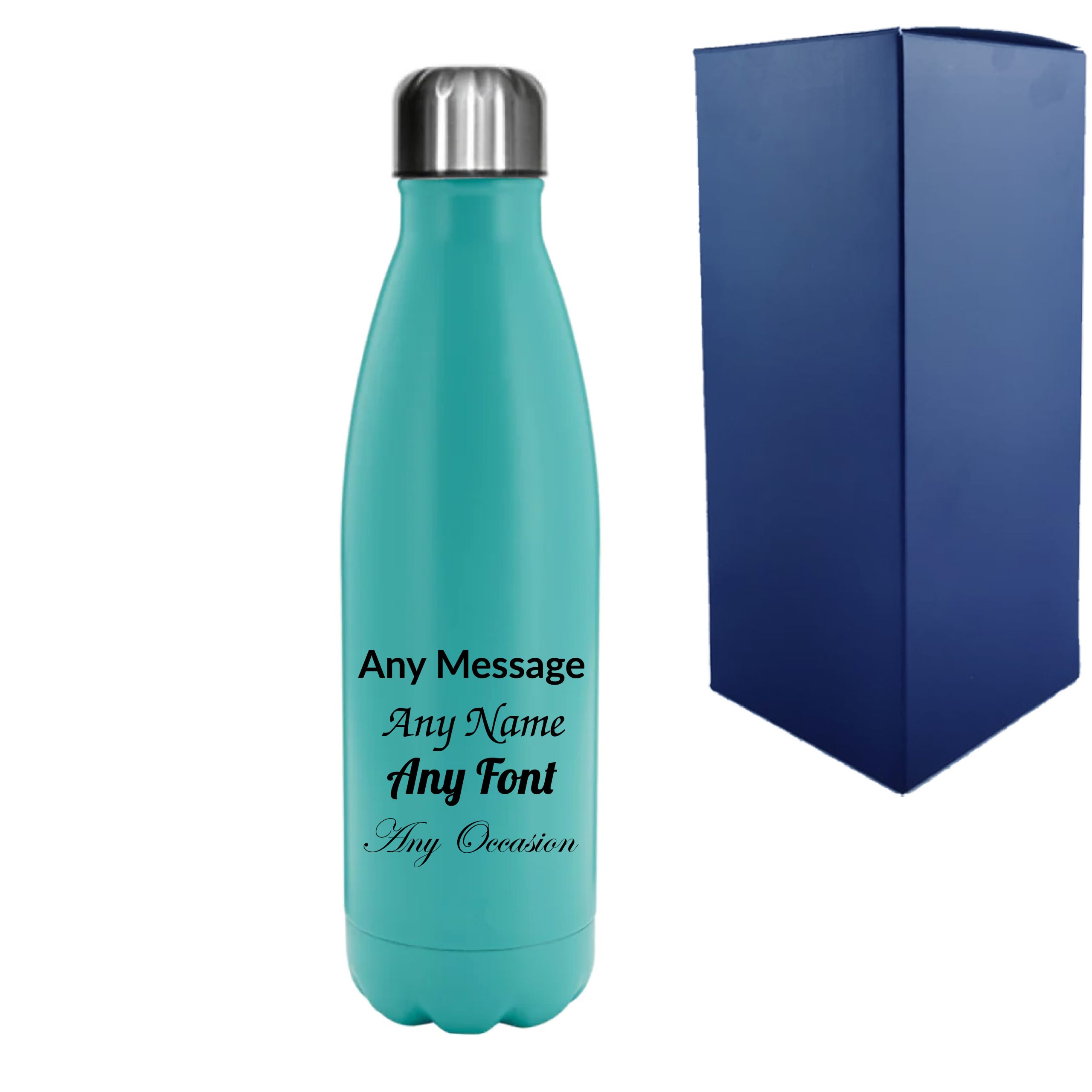 Printed Teal Thermal Bottle, Any Message, Stainless Steel 500ml/17oz - Image 2