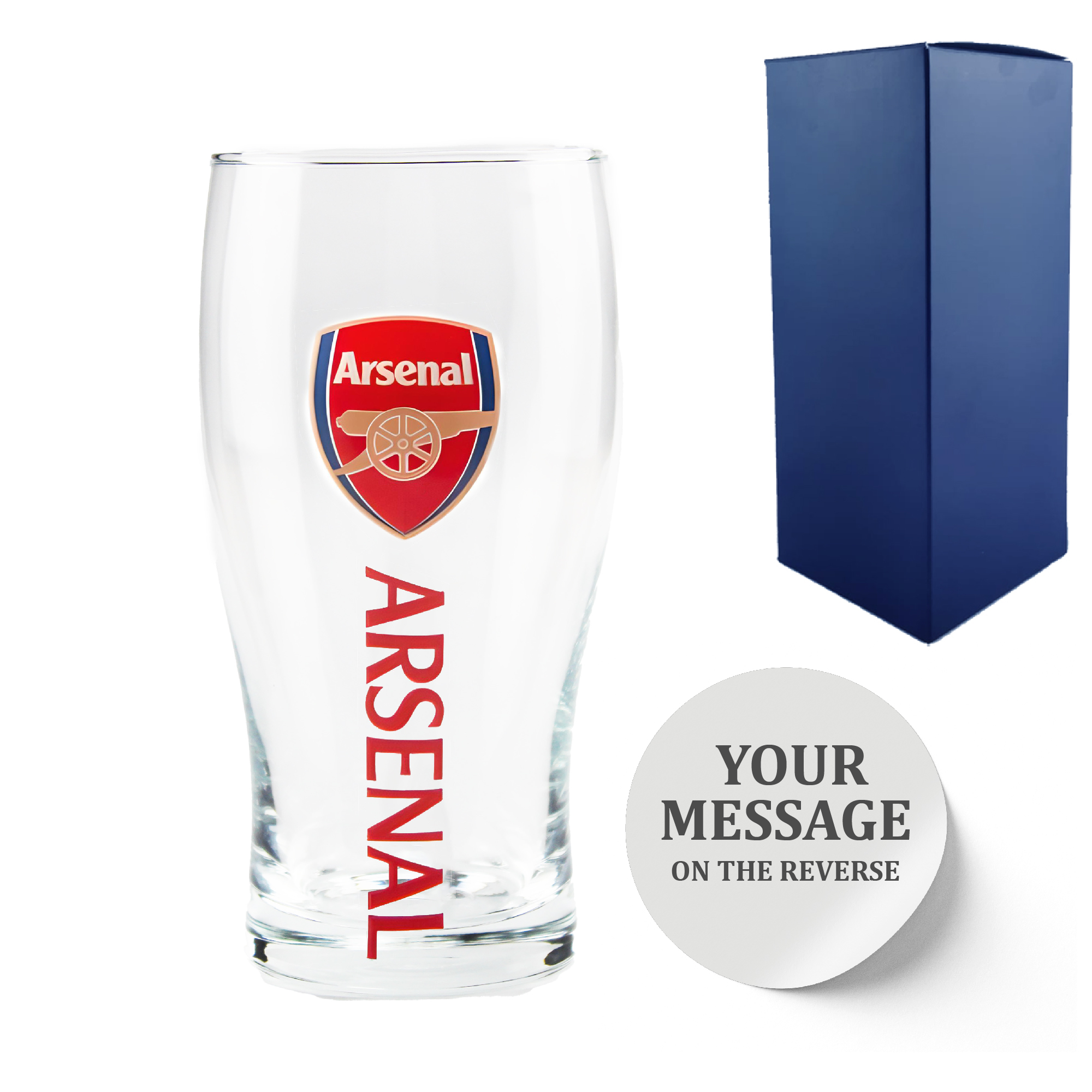 Engraved Arsenal 20oz Tulip Pint Glass, Gift Boxed - Image 2