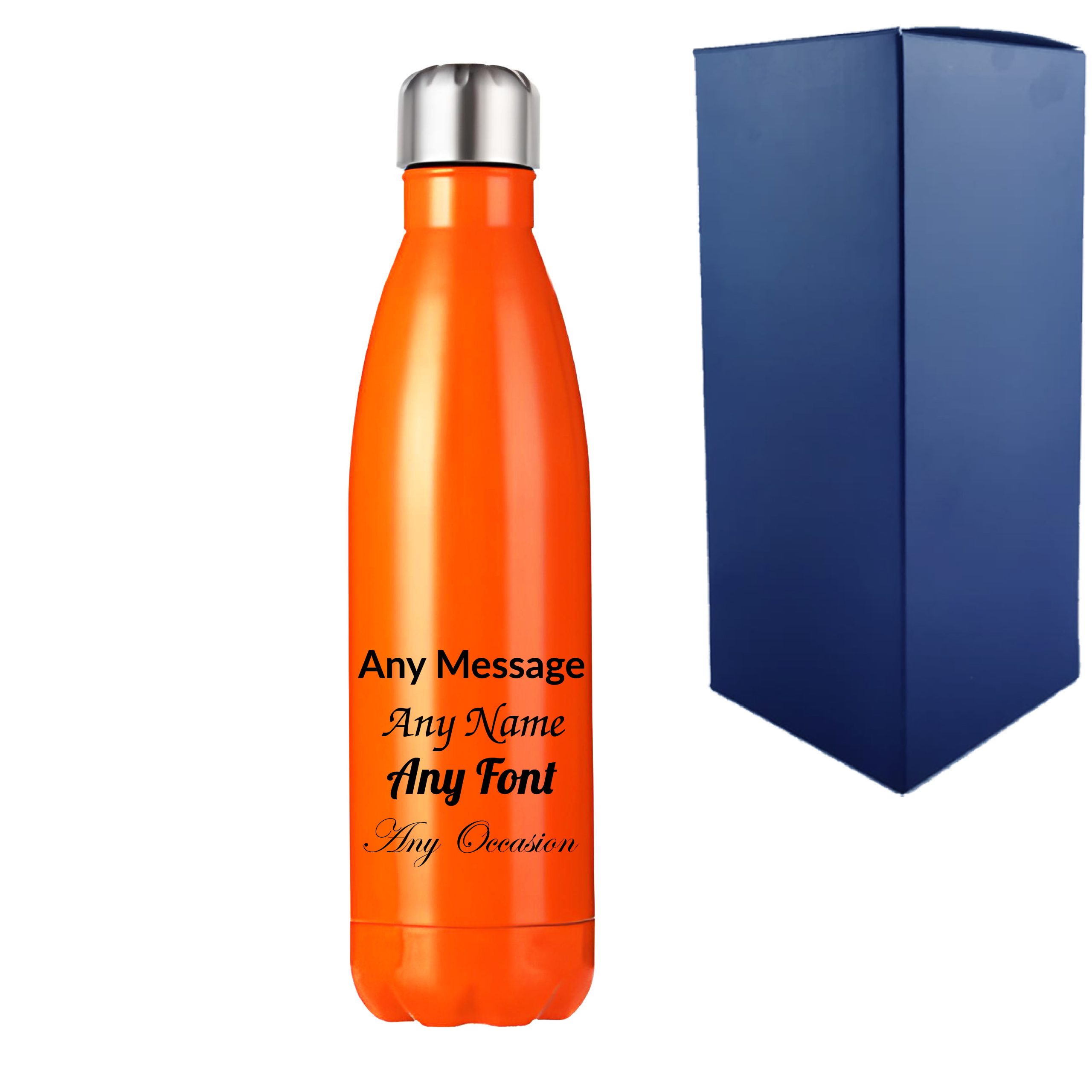 Printed Orange Thermal Bottle, Any Message, Stainless Steel 500ml/17oz - Image 3