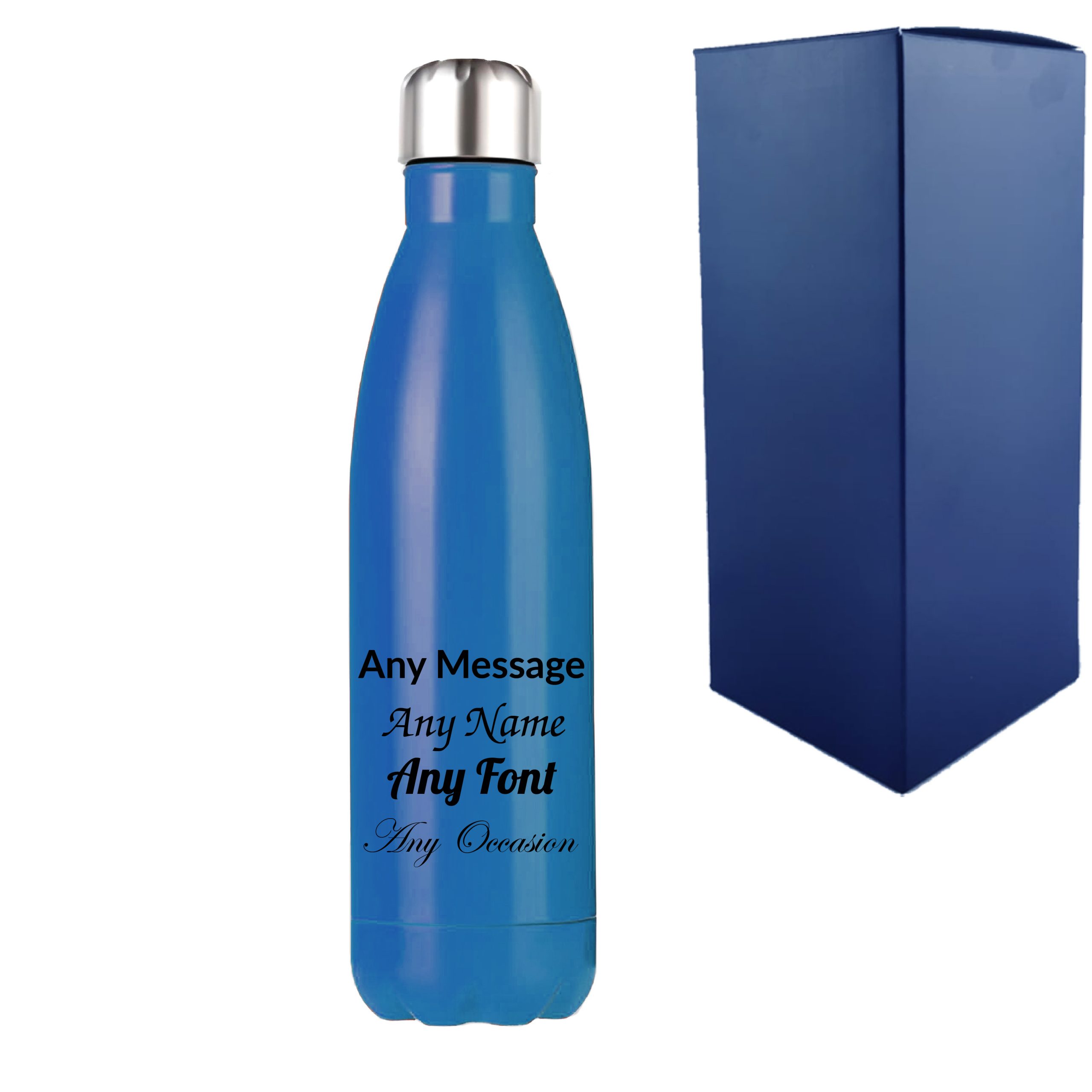 Printed Blue Thermal Bottle, Any Message, Stainless Steel 500ml/17oz - Image 3