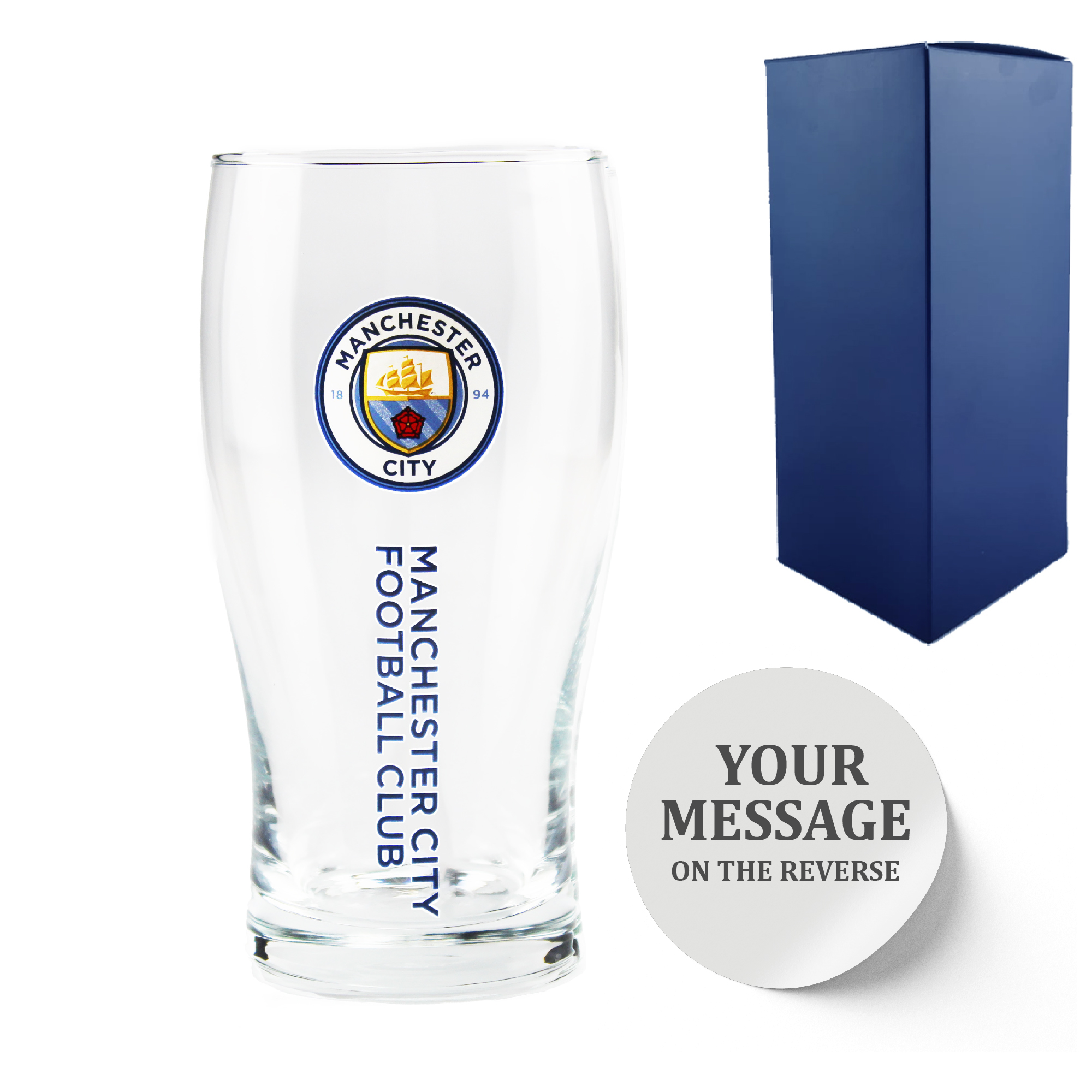 Engraved Manchester City 20oz Tulip Pint Glass, Gift Boxed - Image 3