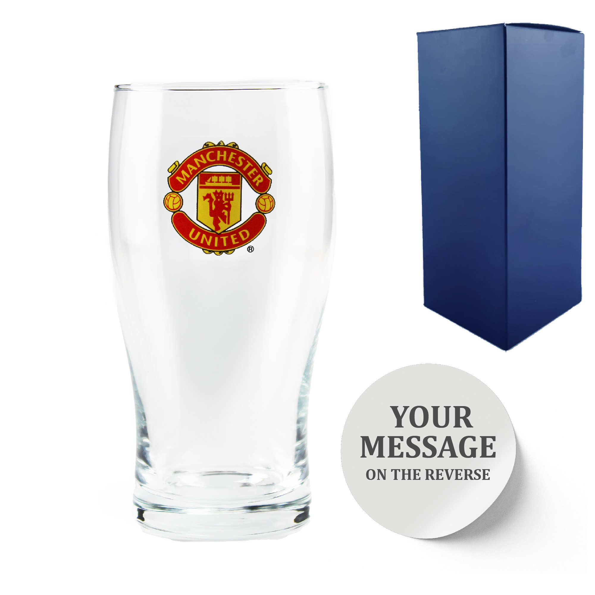 Engraved Manchester United 20oz Tulip Pint Glass, Gift Boxed - Image 3