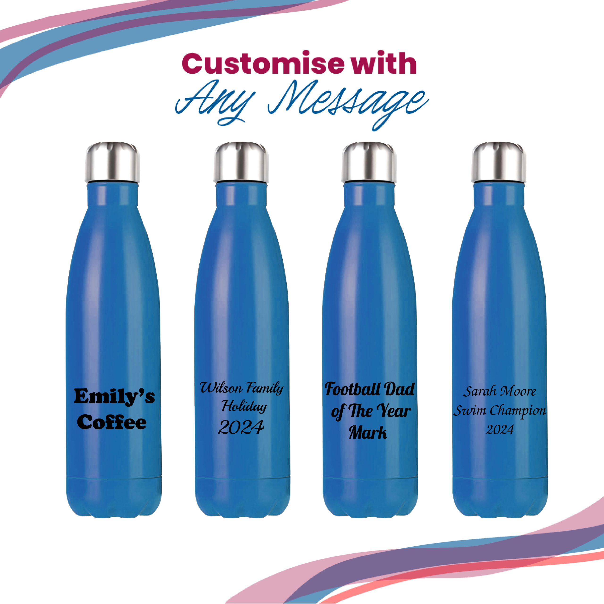 Printed Blue Thermal Bottle, Any Message, Stainless Steel 500ml/17oz - Image 5
