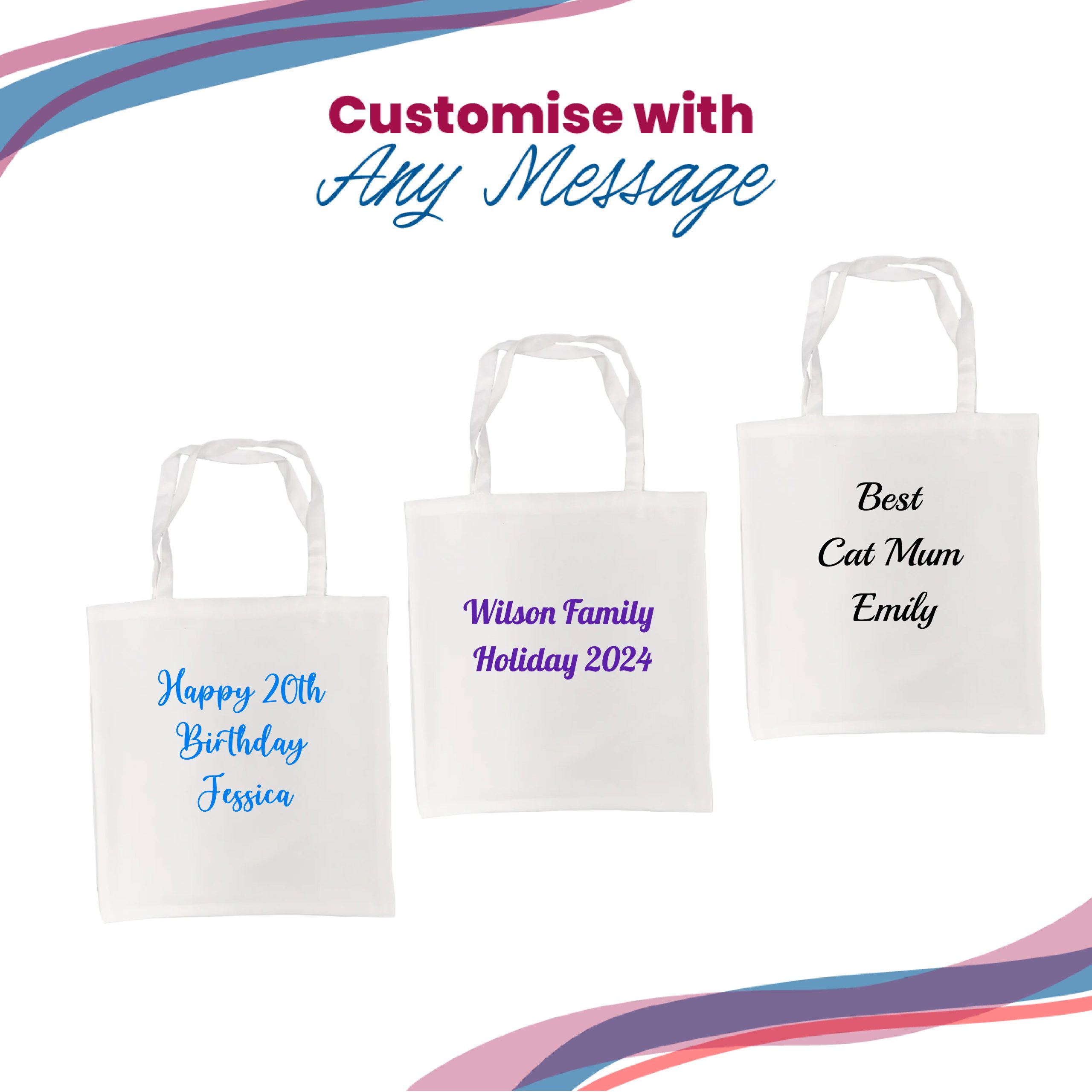 Printed Tote Bag, Any Message, Any Colour, Short Handled, 38x40cm - Image 5