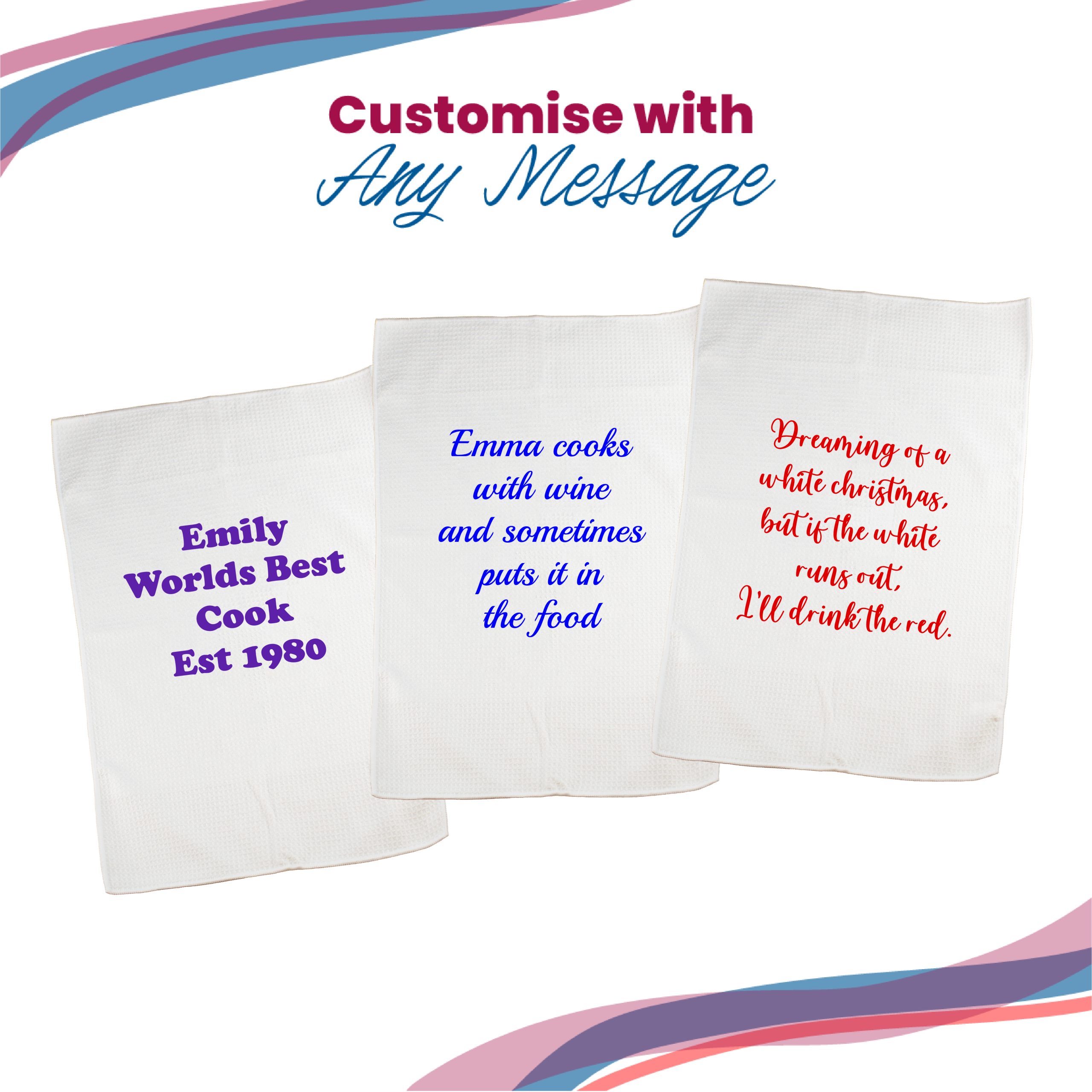 Printed Tea Towel, Any Message,Any Font, Any Colour, Microfibre, 40x60cm - Image 5