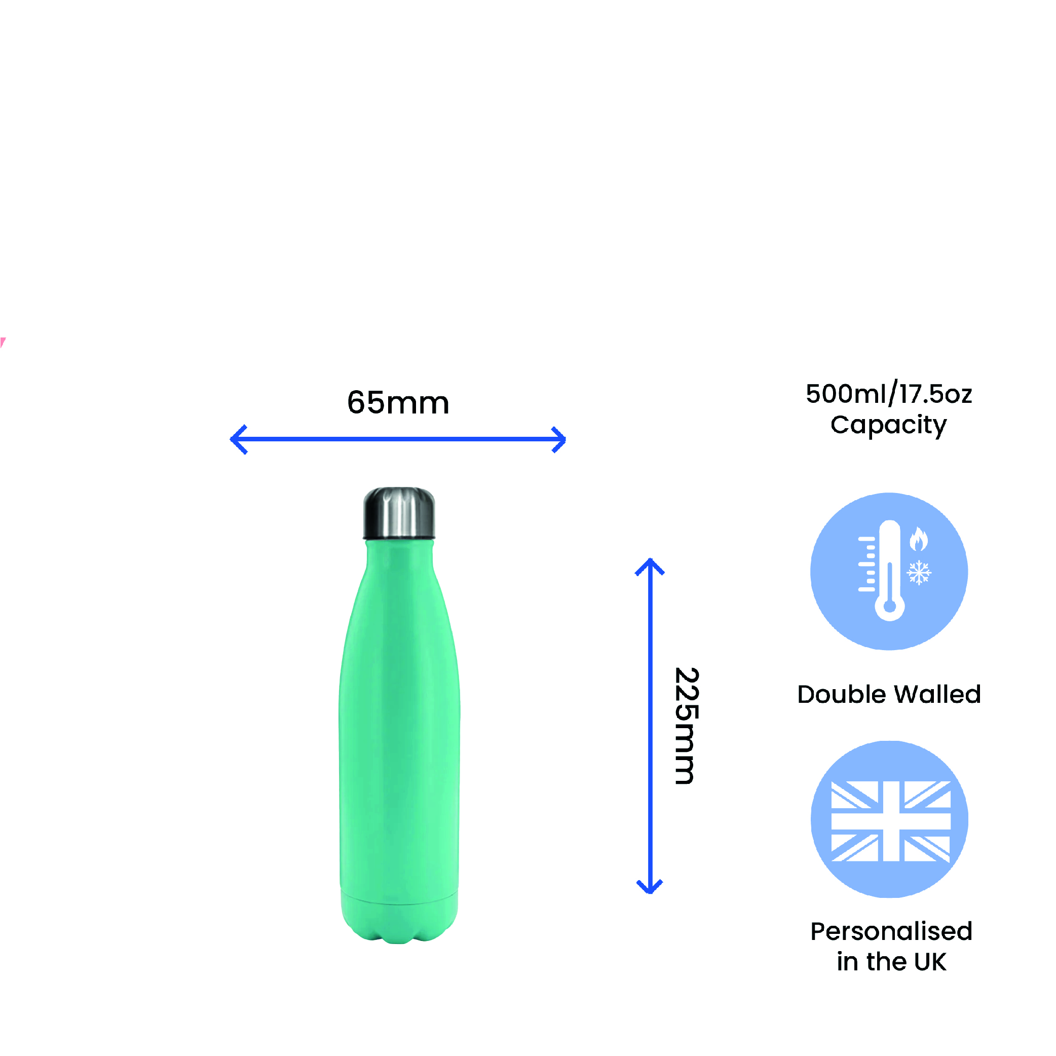 Printed Teal Thermal Bottle, Any Message, Stainless Steel 500ml/17oz - Image 6