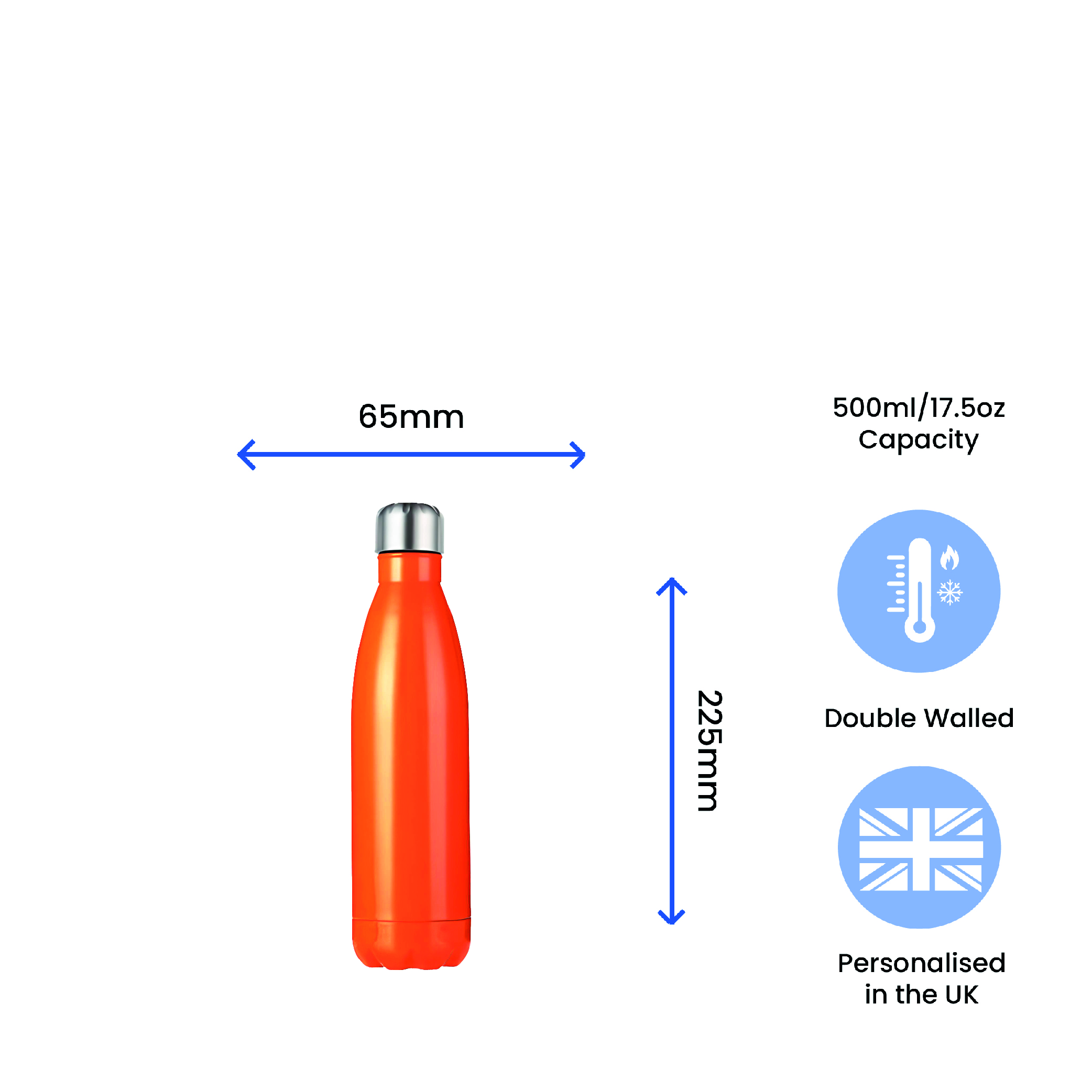 Printed Orange Thermal Bottle, Any Message, Stainless Steel 500ml/17oz - Image 6