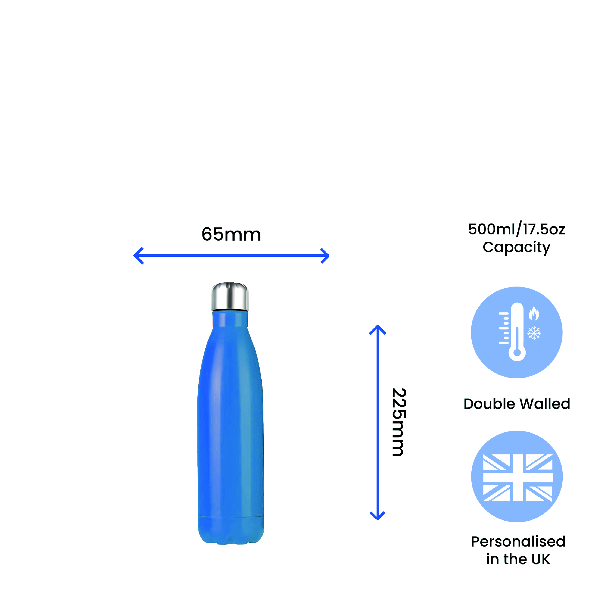Printed Blue Thermal Bottle, Any Message, Stainless Steel 500ml/17oz - Image 6