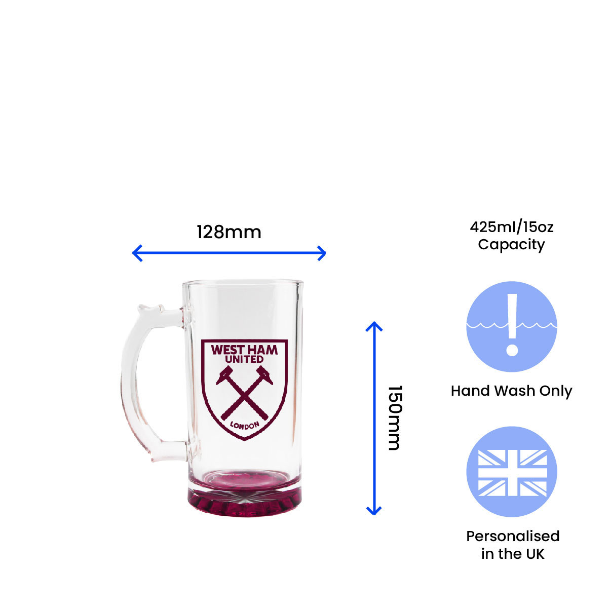 Engraved Official West Ham 20oz Beer Mug, Gift Boxed - Image 6