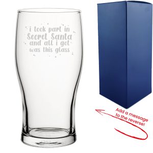 Engraved Pint Glass with Secret Santa Dotted Design, Add Message to Reverse