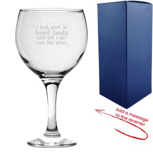 Engraved Gin Glass with Secret Santa Dotted Design, Add Message to Reverse