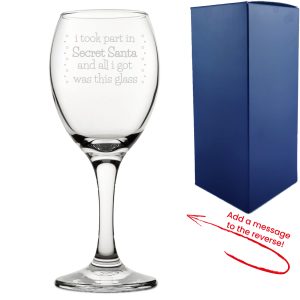 Engraved Wine Glass with Secret Santa Serif Design, Add Message to Reverse