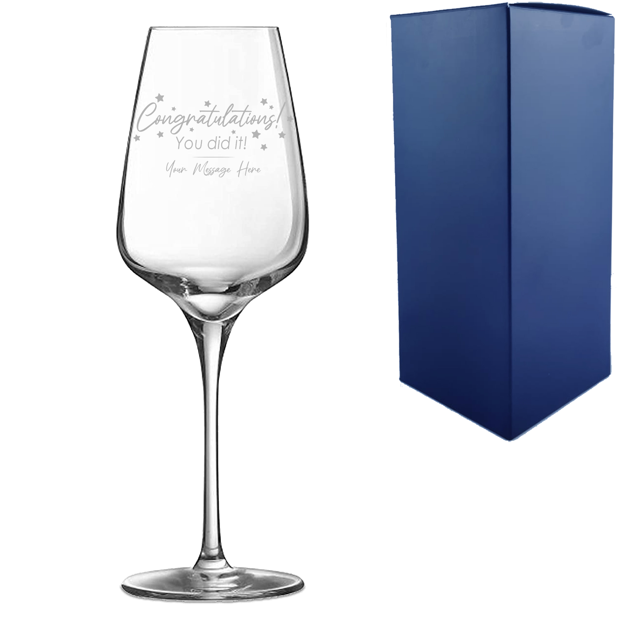 Personalised Engraved Wine Glass with 'Congratulations You Did It' Design, Personalise with Any Name or Message