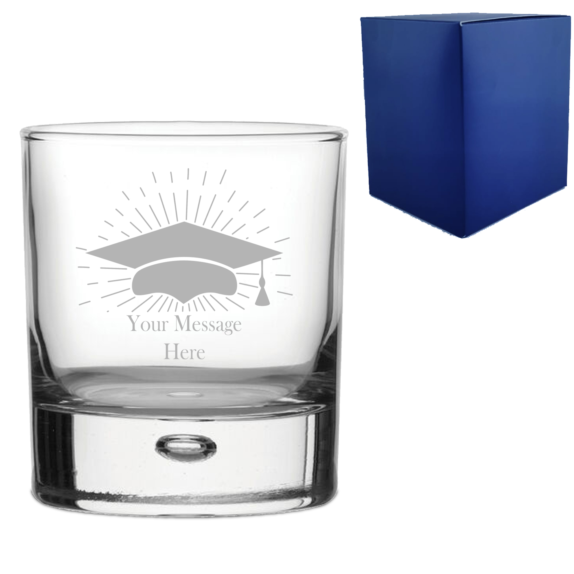 Personalised Engraved Graduation Whisky Tumbler with Grad Cap Burst Design, Personalise with Any Name or Message