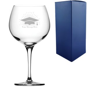 Personalised Engraved Graduation Gin Cocktail Glass with Grad Cap Burst Design, Personalise with Any Name or Message