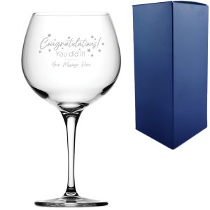 Personalised Engraved Gin Glass with 'Congratulations You Did It' Design, Personalise with Any Name or Message