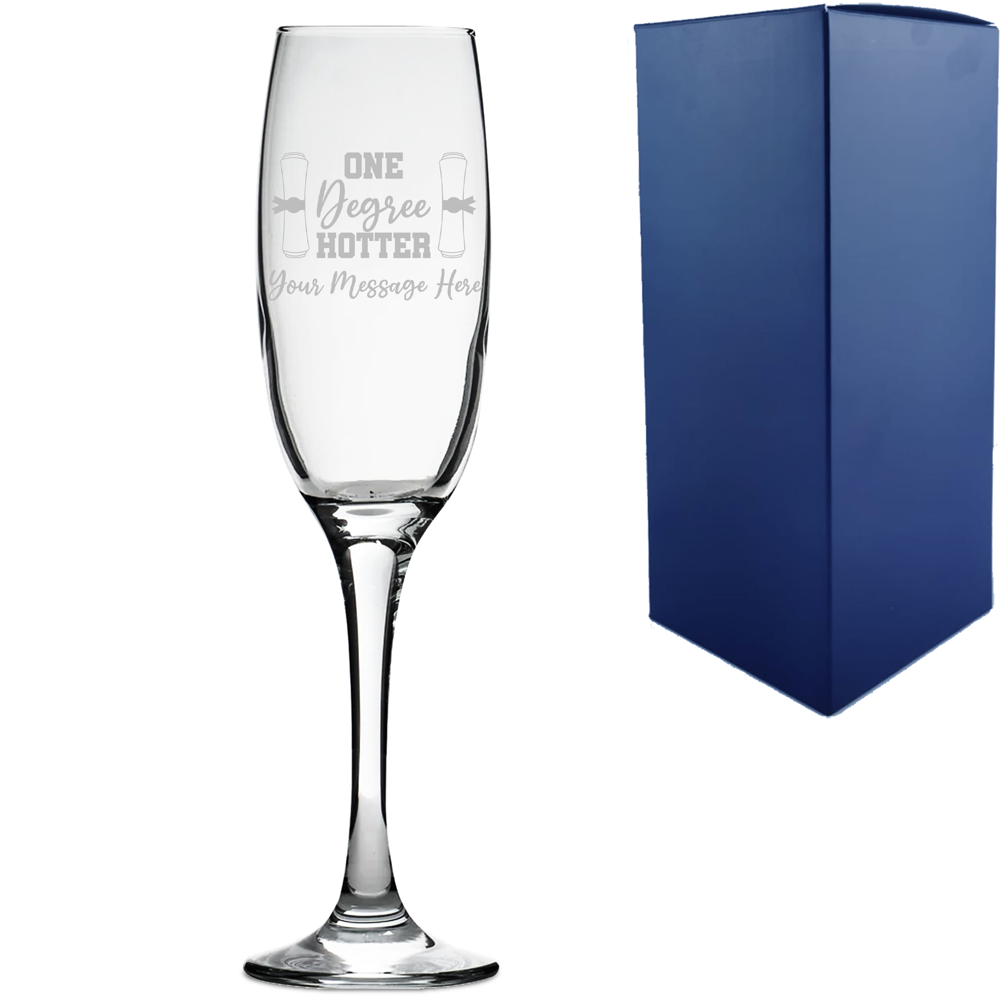 Personalised Engraved Graduation Champagne Flute with 'One Degree Hotter' Design, Personalise with Any Name or Message