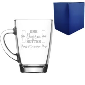 Personalised Engraved Graduation Glass Coffee Cup with 'One Degree Hotter' Design, Personalise with Any Name or Message