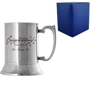 Personalised Engraved Steel Tankard with 'Congratulations You Did It' Design, Personalise with Any Name or Message