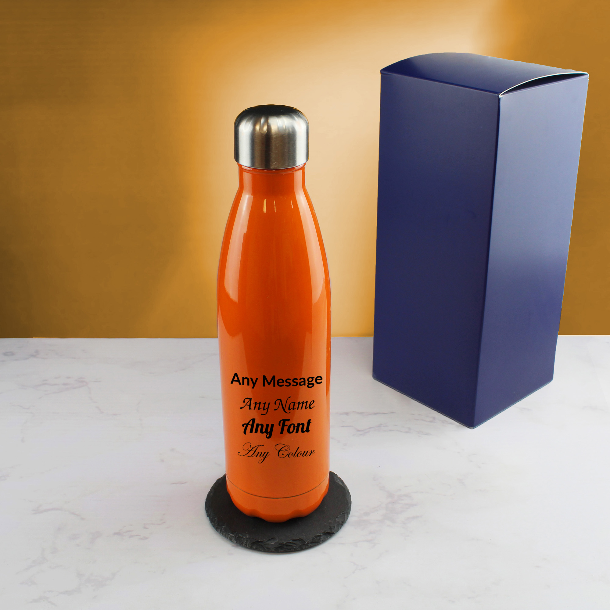 Printed Orange Thermal Bottle, Any Message, Stainless Steel 500ml/17oz