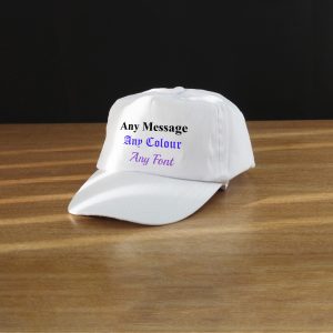 Printed White Baseball Cap, Any Message, Any Colour, Adjustable Size