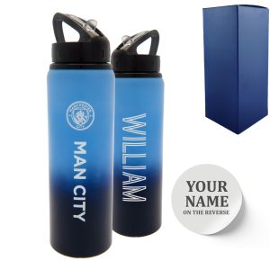 Official Printed Metal Manchester City Bottle, Personalise Any Name, Gift Boxed