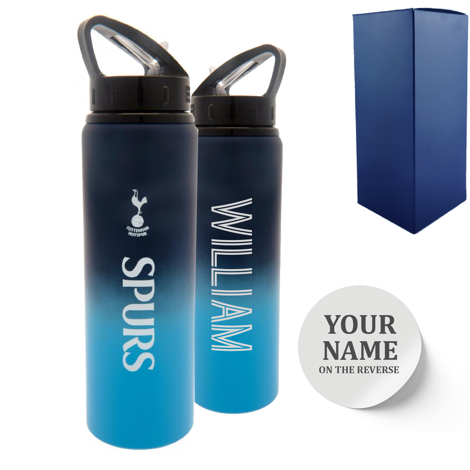 Official Printed Metal Tottenham Bottle, Personalise Any Name, Gift Boxed