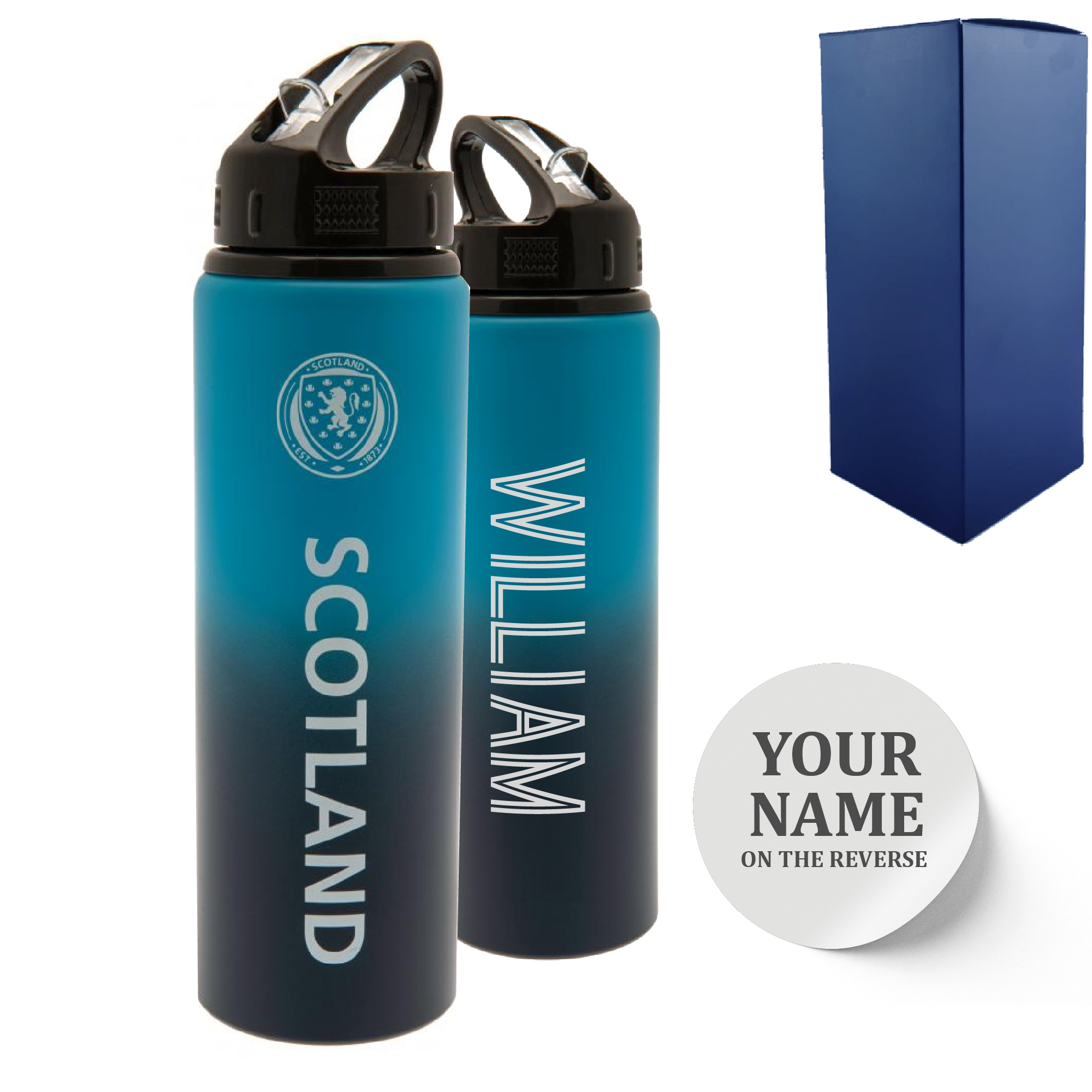 Official Printed Metal Scottland Bottle, Personalise Any Name, Gift Boxed