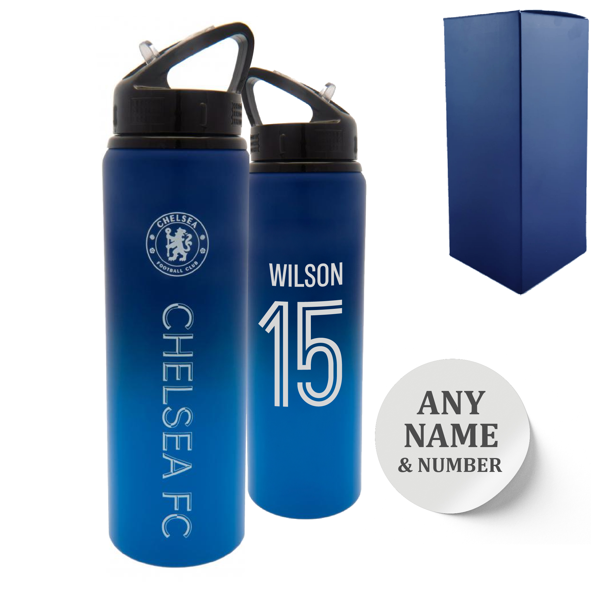 Official Printed Metal Chelsea Bottle, Personalise Any Number, Gift Boxed