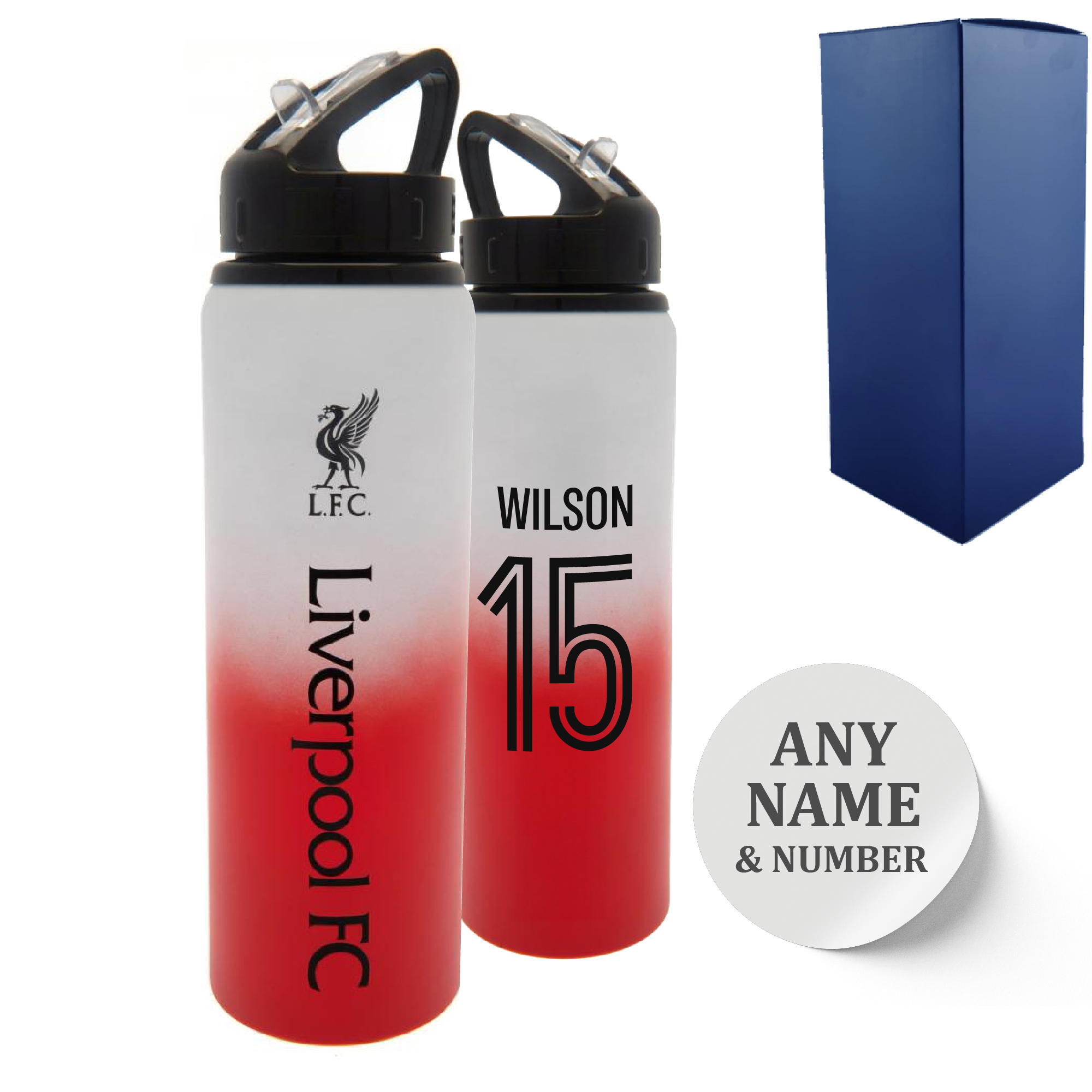 Official Printed Metal Liverpool Bottle, Personalise Any Number, Gift Boxed