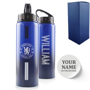 Official Printed Metal Chelsea Bottle, Personalise Any Name, Gift Boxed, Striped Design