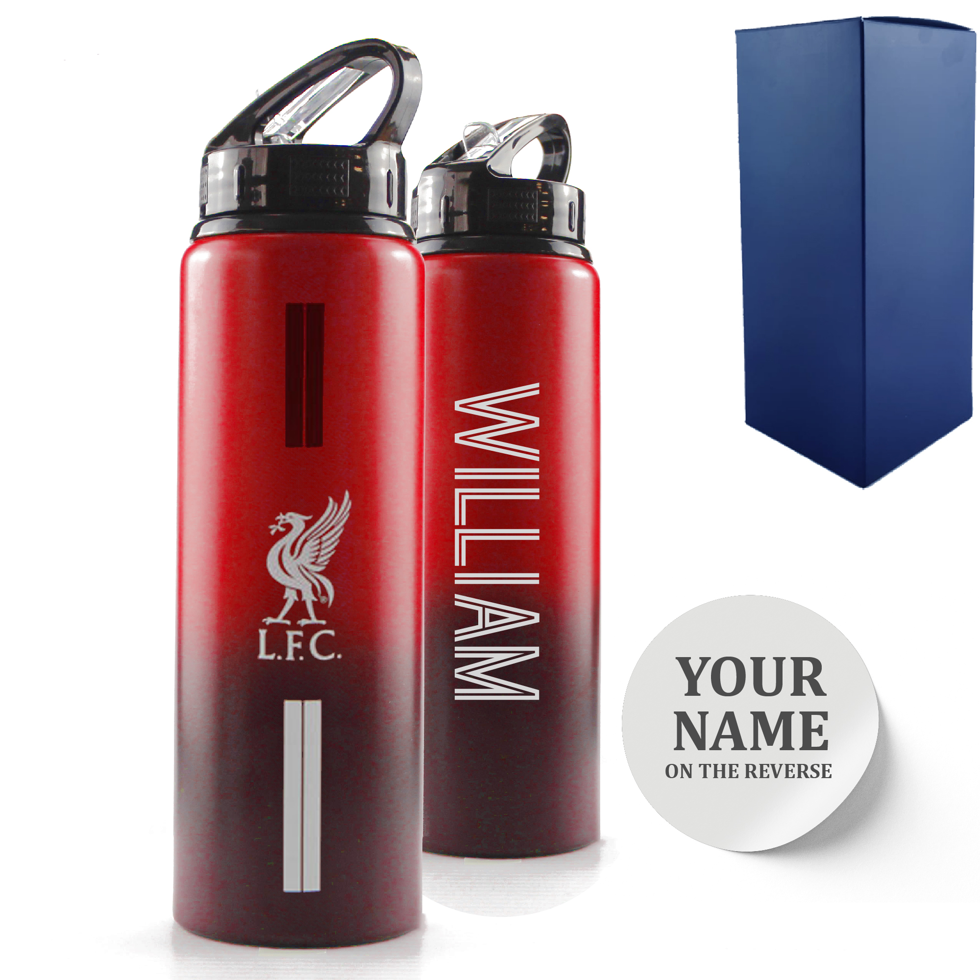 Official Printed Metal Liverpool Bottle, Personalise Any Name, Gift Boxed, Striped Design
