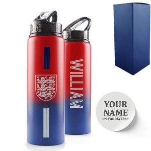Official Printed Metal England Bottle, Personalise Any Name, Gift Boxed, Striped Design