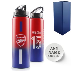 Official Printed Metal Arsenal Bottle, Personalise Any Number, Gift Boxed, Striped Design