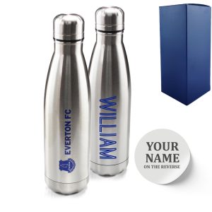 Official Printed Everton Thermal Bottle Silver, Personalise Any Name, Gift Boxed