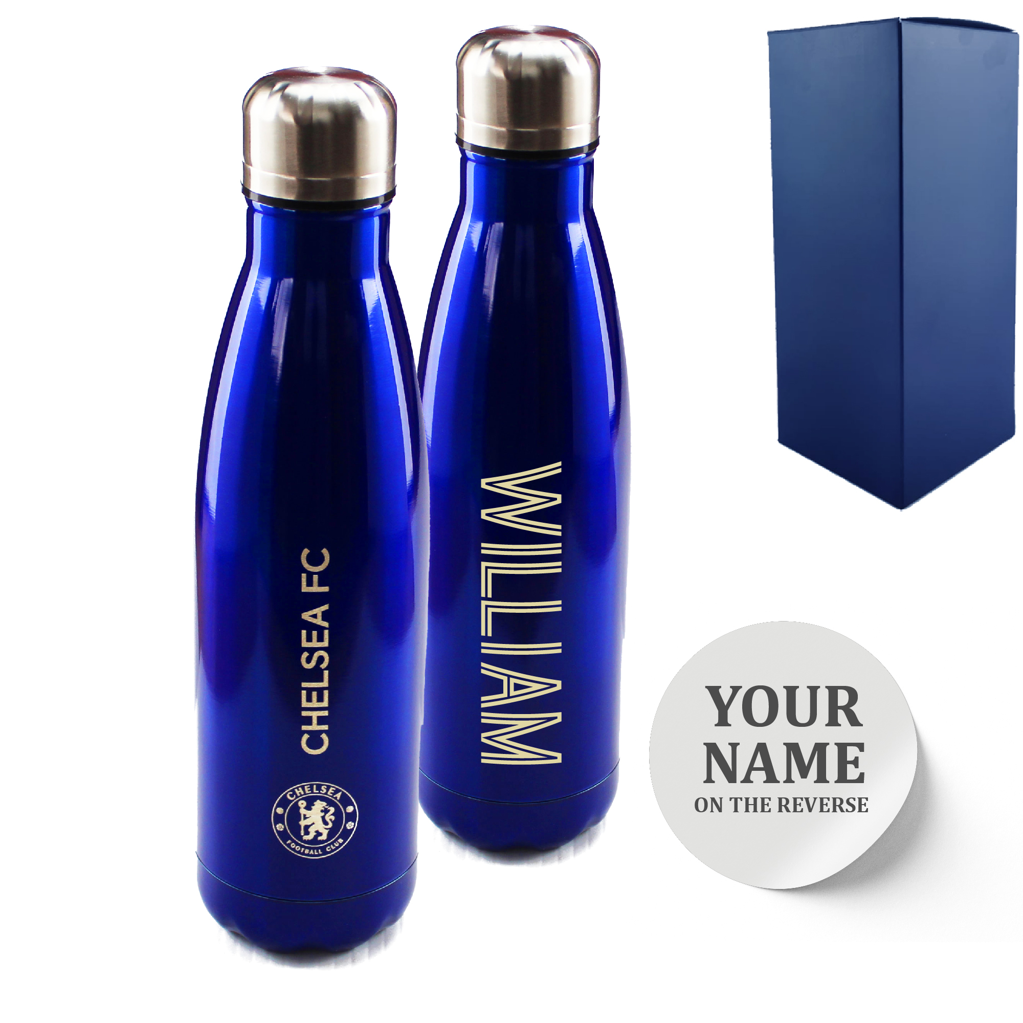 Official Printed Chelsea Thermal Bottle Painted, Personalise Any Name, Gift Boxed
