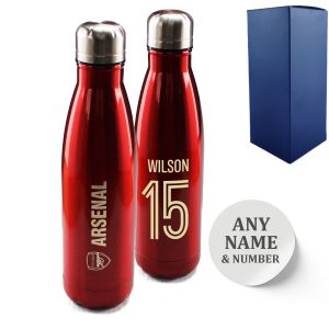 Official Printed Arsenal Thermal Bottle Painted, Personalise Name and Number, Gift Boxed