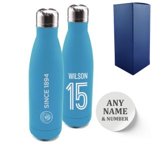 Official Printed Manchester City Thermal Bottle Painted, Personalise Name and Number, Gift Boxed