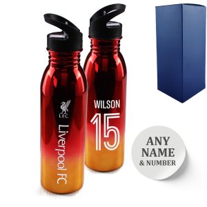 Official Printed Liverpool Metallic Water Bottle, Personalise Name and Number, Gift Boxed